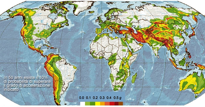 mappa zone sismiche nel mondo